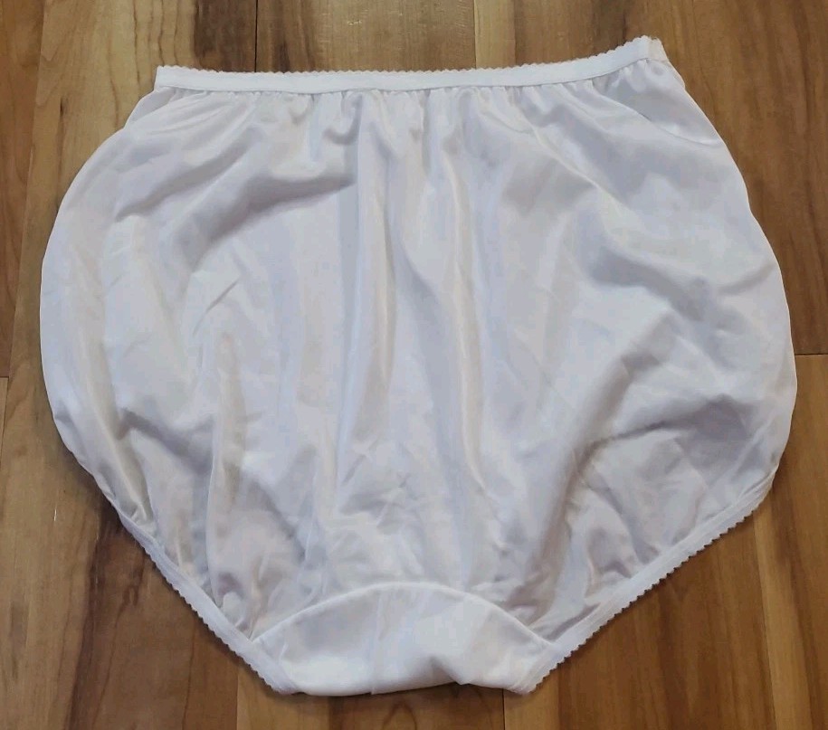 Vintage Underscore Nylon Satin Briefs White Granny Panties Size 7 USA