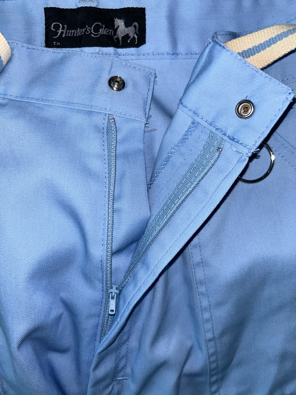 Vintage 80s Hunters Glen Pants Pleated Sz 16 Light Blue Snap Belt Hong Kong