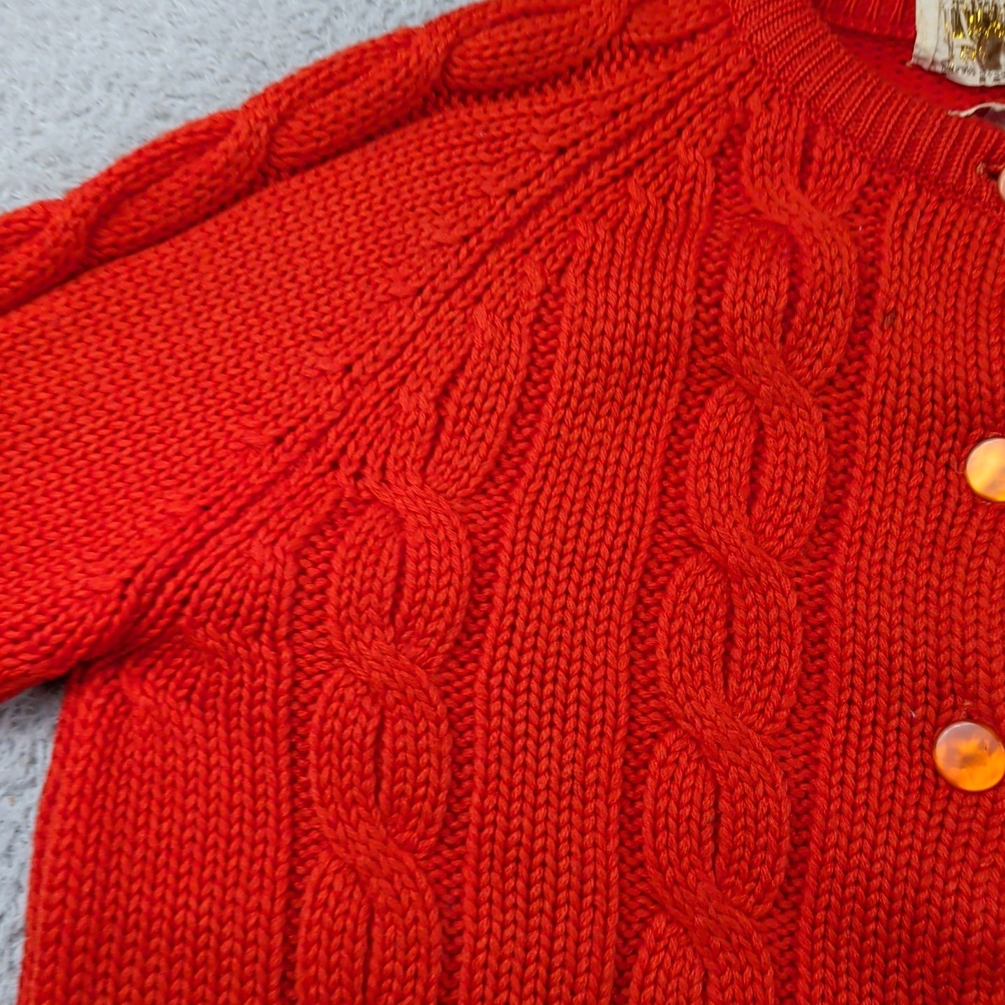 VTG 60s 70s Tami Sweater Womens Red Orange Cable Knit British Colony Hong Kong