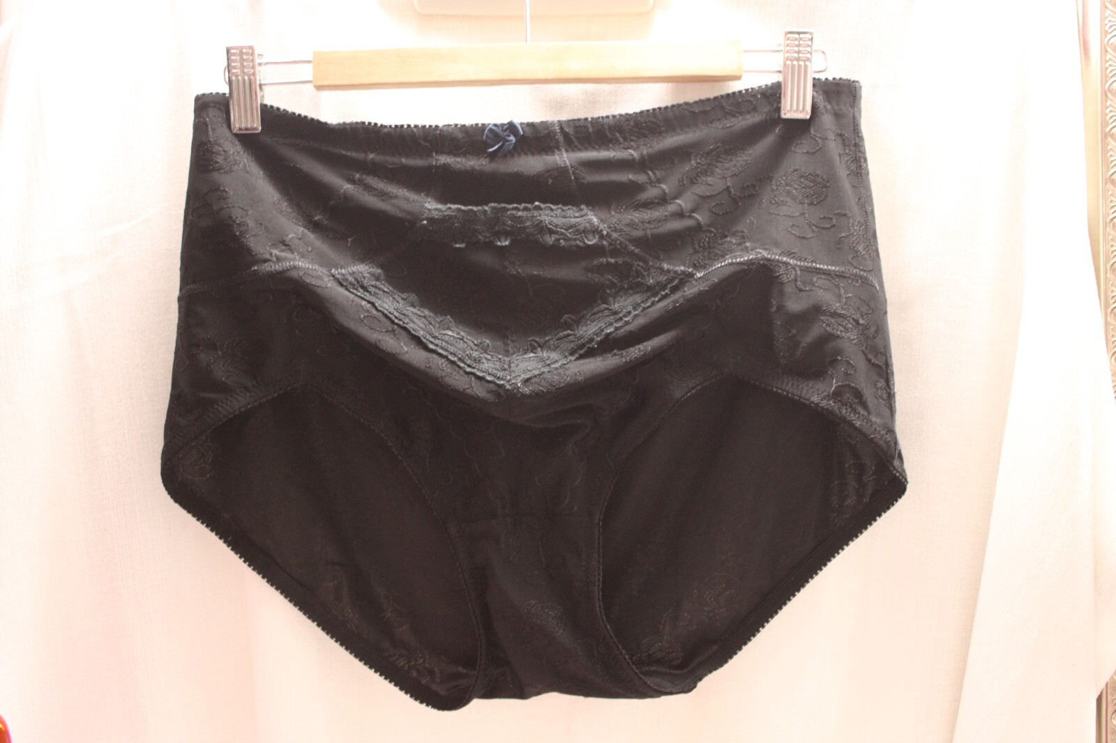 Vint. Sissy Nylo/Spand Black Lace Brief High Waist Tummy Control Silky Panties 8