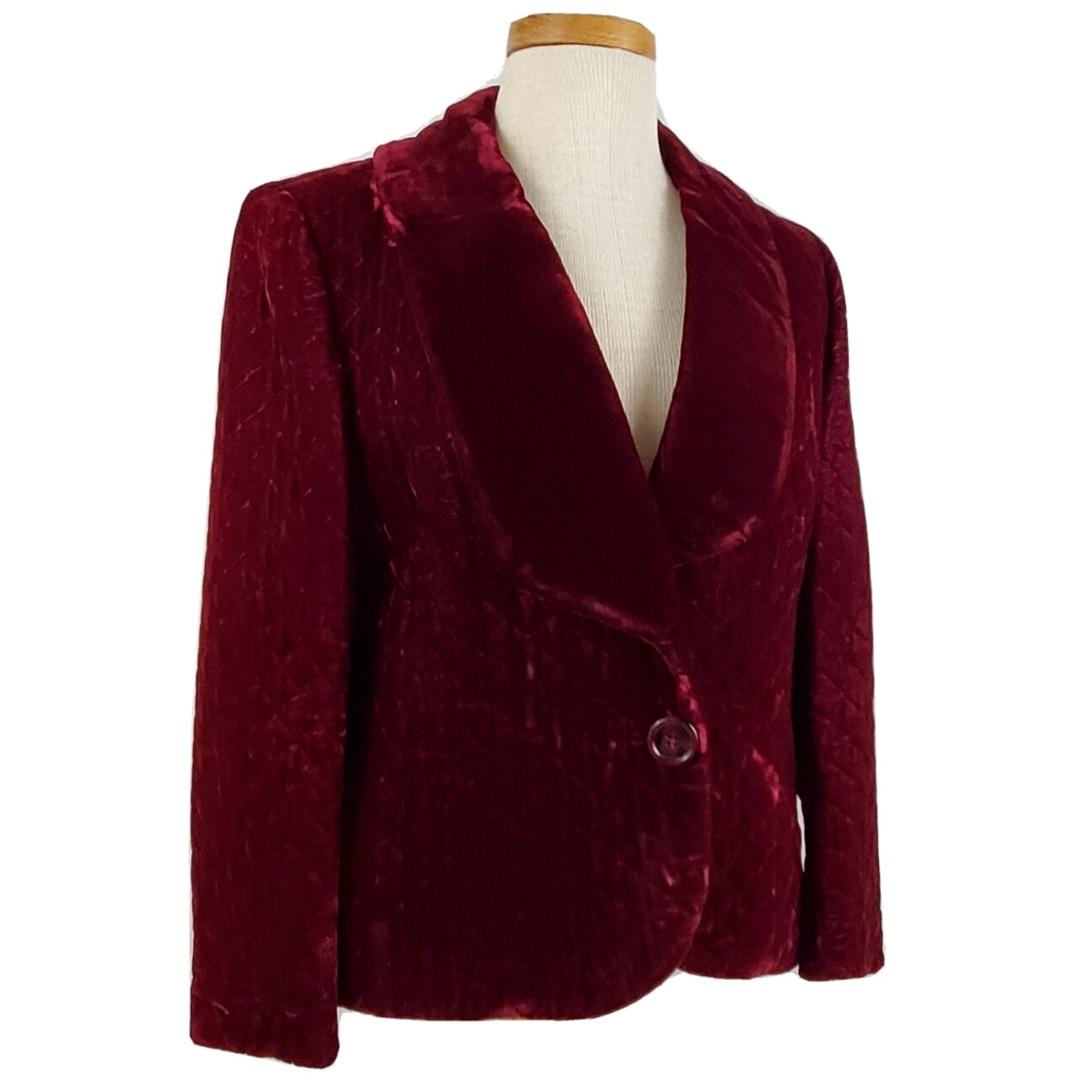Vintage Adele Simpson Quilted Velvet Blazer Jacket Size 12 Burgundy Maroon Lined