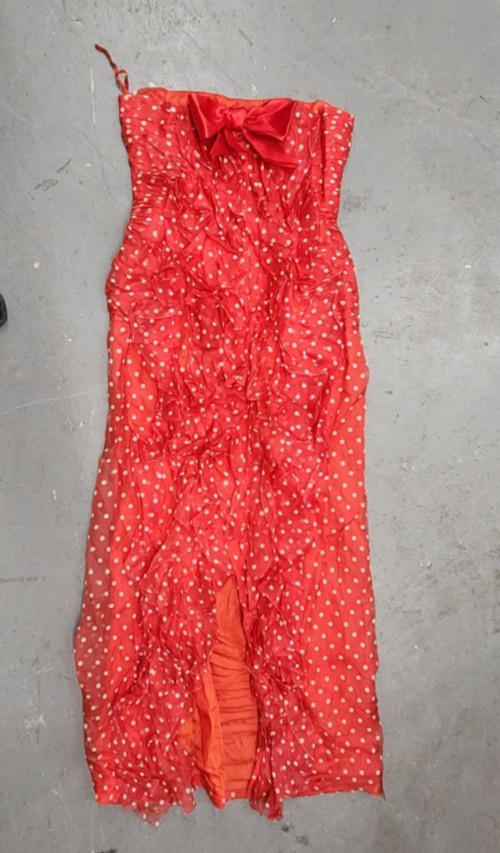 Lorcan Mullany For Ronald Joyce Dress Womens 12 Red White Polka Dot Bow FLAW B*
