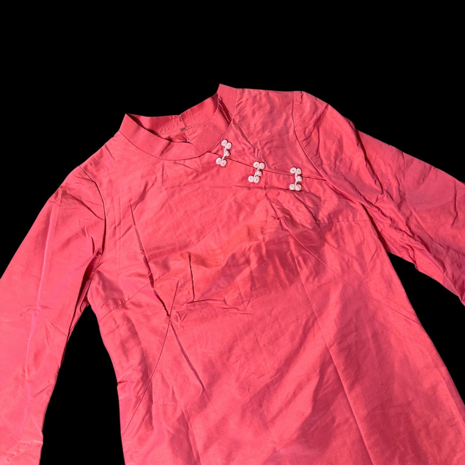 Vintage Pink Dress Handmade 1950s Asian Style Mid Century Cocktail Party Summer