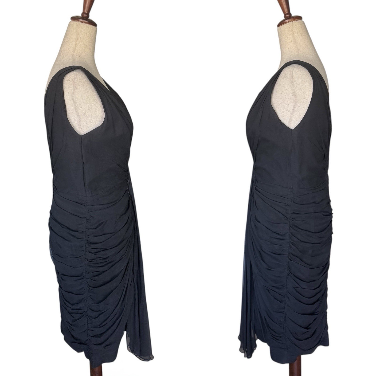 Vintage 50s 60s Black Chiffon Sleeveless Evening Cocktail Wiggle Dress Dessés S