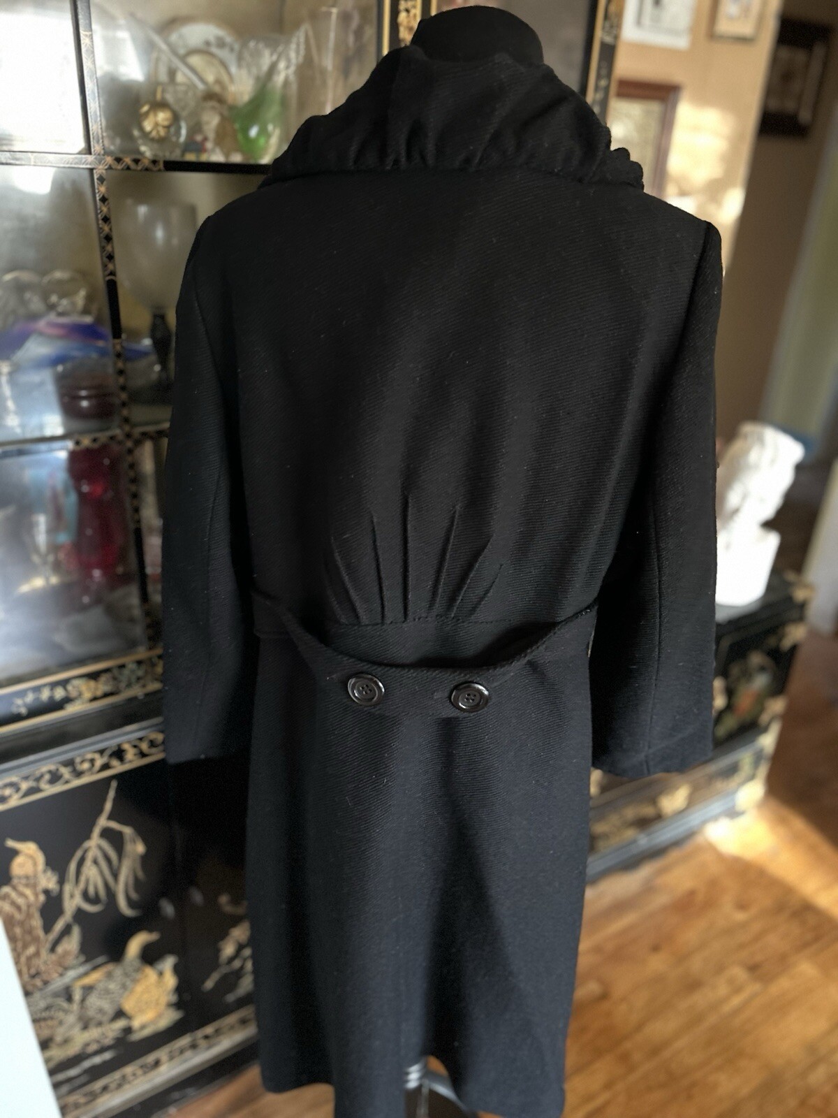 Y2K Victorian Style Black Wool Coat Ruffle Collar Dark Romantic Gothic Eu Sz 48