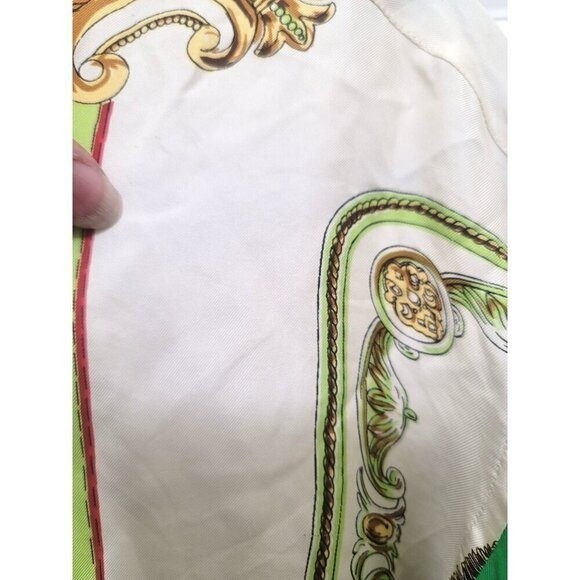 VTG Ted Lapidus Paris Scarf Print Blouse Women’s M Green Equestrian Preppy Shirt