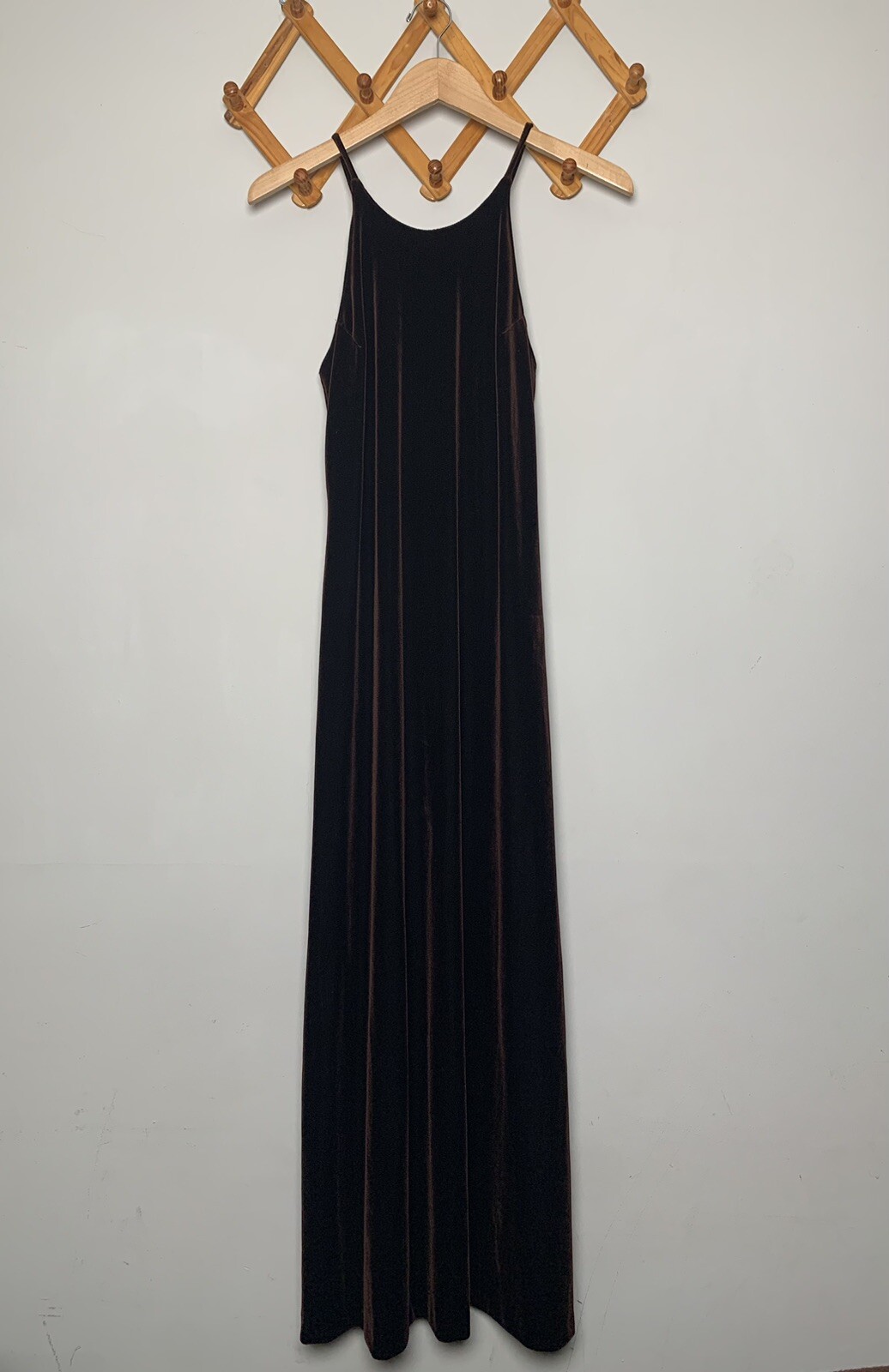 Vintage Women’s 90s Hampton Nites Chocolate Brown Velvet Maxi Dress SZ 4