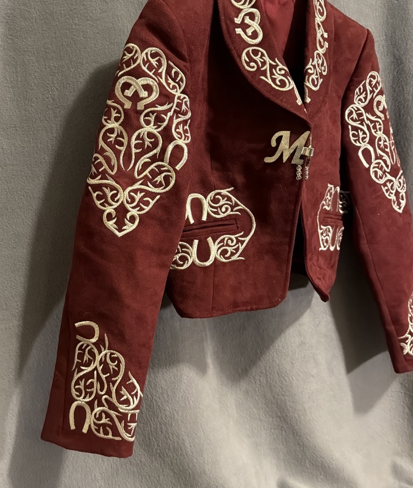 Mexican Embroidered Mariachi Jacket Coat XS Burgundy