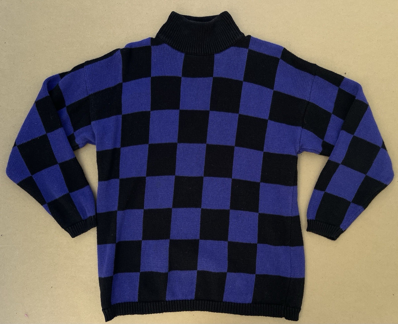 VTG Nordstrom Sweater Womens Sz M 80s 90s Checkerboard Black Purple Brass Plum