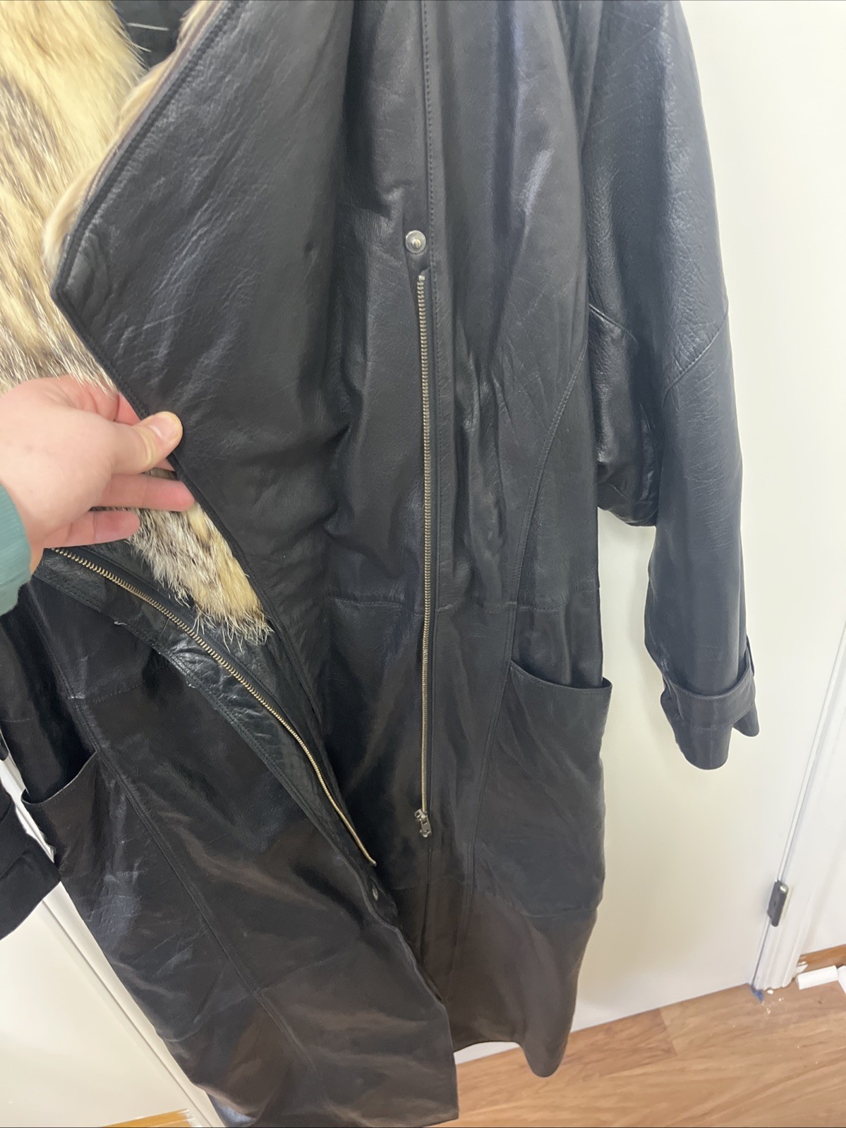 Vintage Pelle Pelle Leather Trench Coat Jacket Marc Buchanan M Fur Trim Sz 9/10