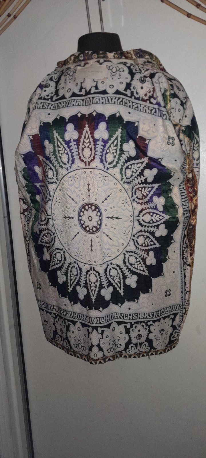 Vtg 60s 70s Tassle Hood DAMASK Jaquard Tapestry Rayon Ethnic Morroco Jacket Coat
