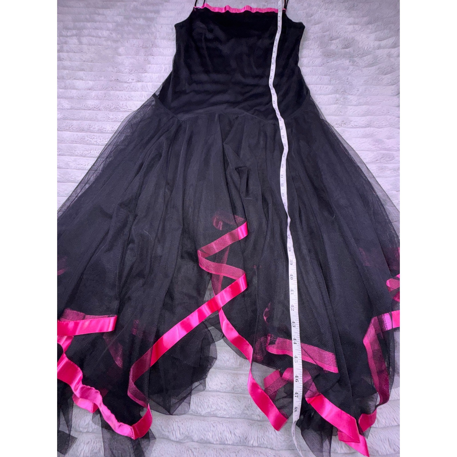 Kiki USA Womens XL Vintage Y2K Black Pink Tulle Drop Waist Handkerchief Dress