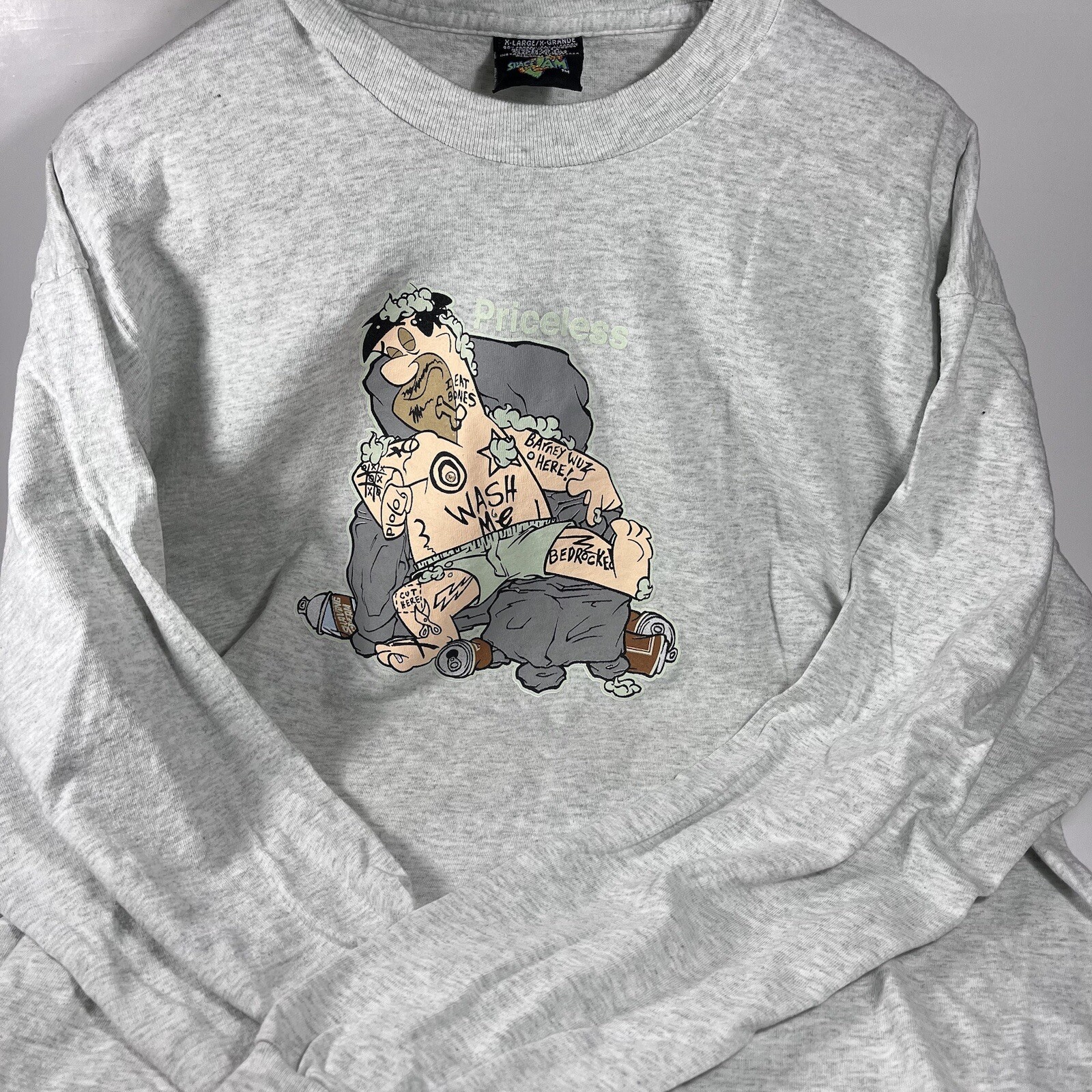 Vintage Fred Flintstone long sleeve Graphic T shirt Unisex XL Retro Space Jam US