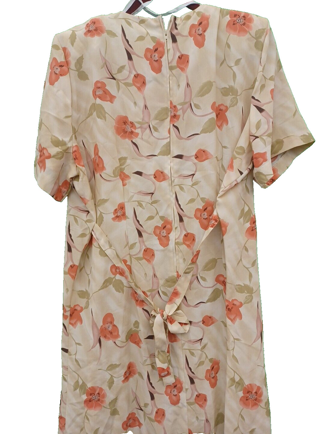 Vintage Lady Darian Dress 18W Cream Red Floral Tie Waist Tea Dress Shoulder Pads