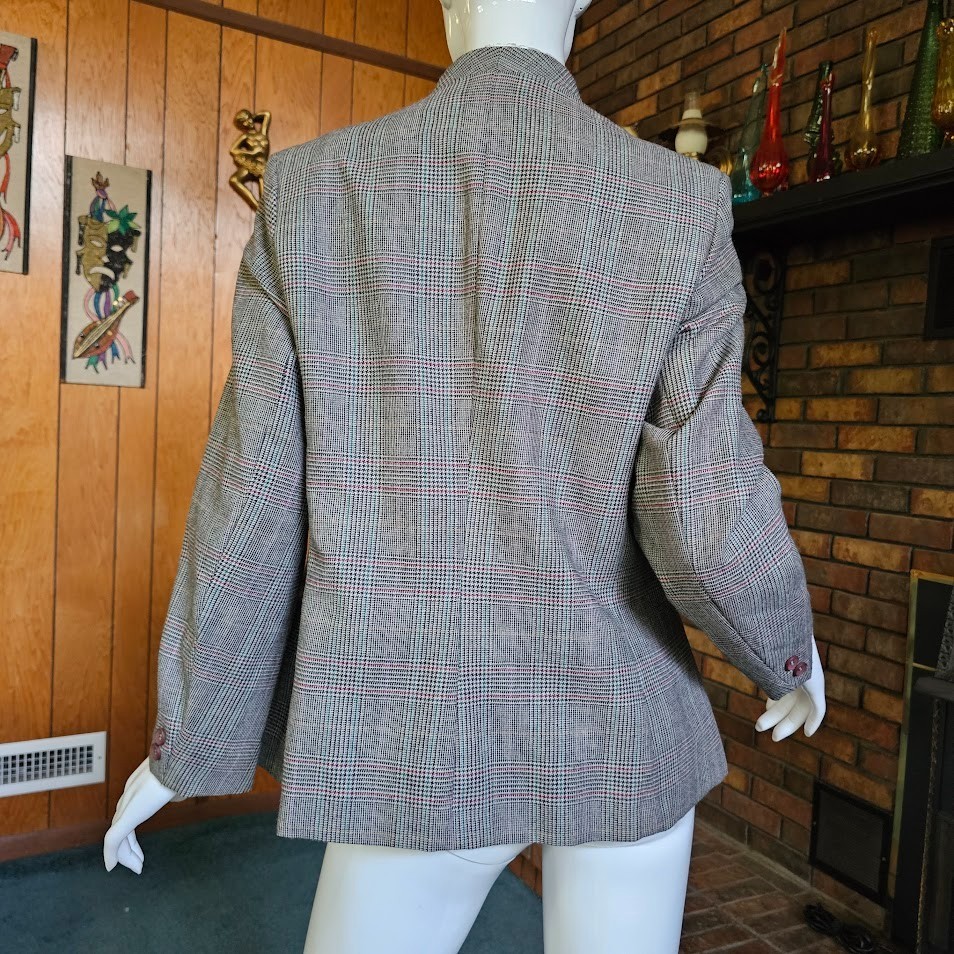 Vintage 80s Menswear Inspired Plaid Wool Single Breast Power Suit Blazer M/L