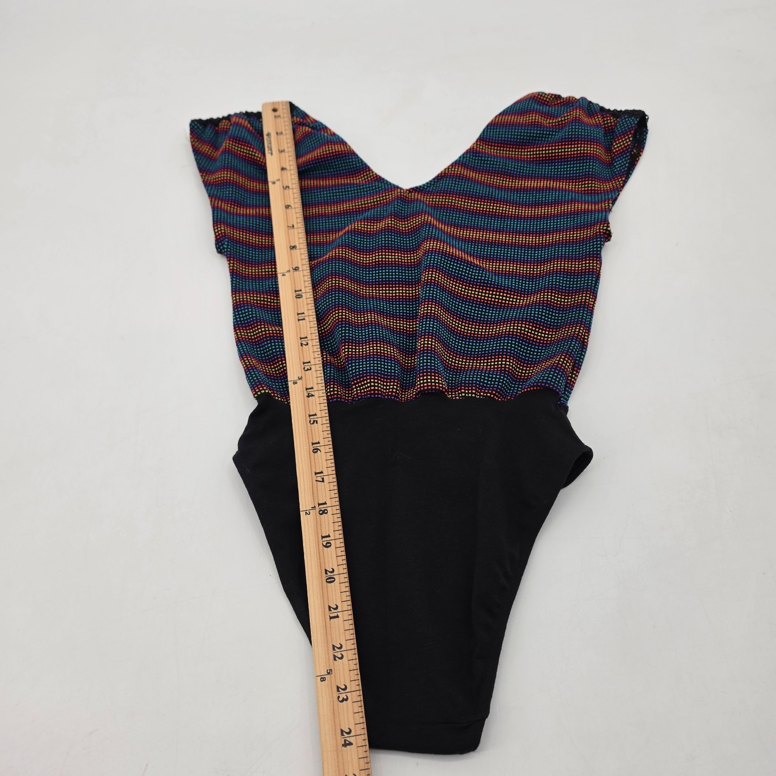 Vintage RAIN BEAU Aerobic One-Piece Leotard Size Small Black Rainbow Jazzercise