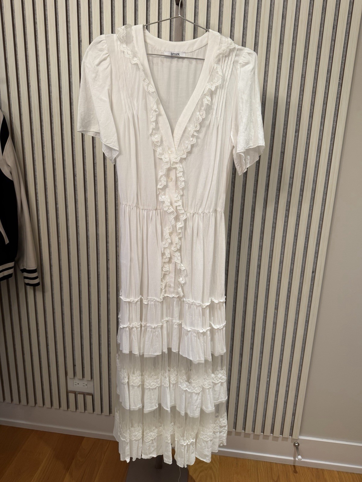 Vintage Style Tenax Italian White Prairie Maxi Dress Ruffle Lace Cottagecore. M.