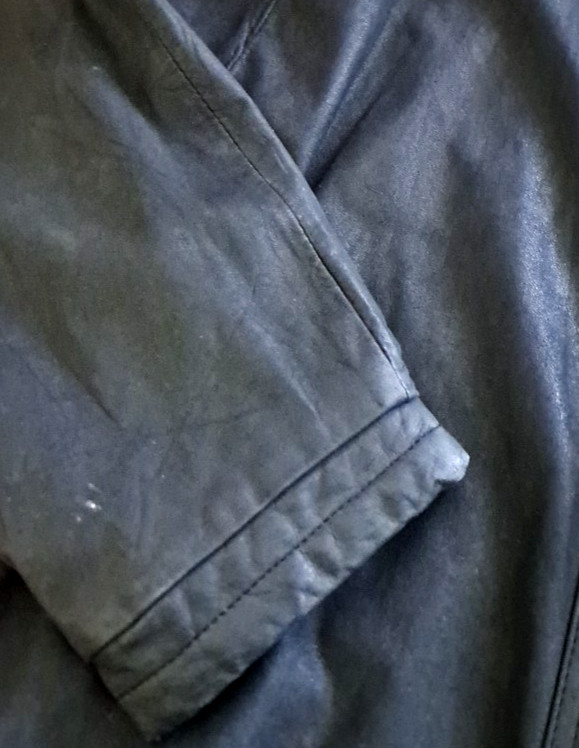 Women Vintage Leather Duster Coat Black 1990s Glam Boxy Pockets Western Large
