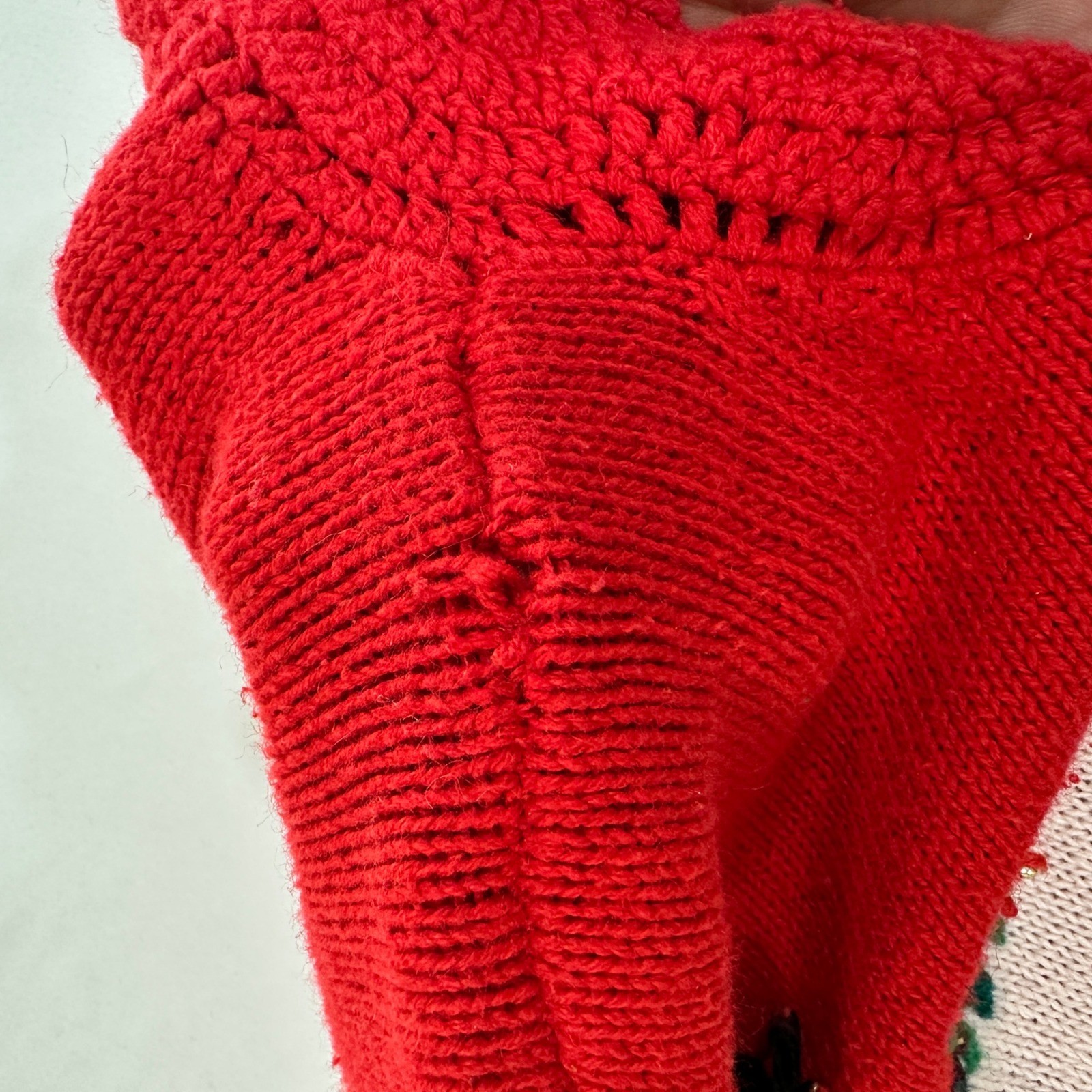 Beldoch Popper Vintage Christmas Sweater XL Tall Red Embroidered Tree Ramie