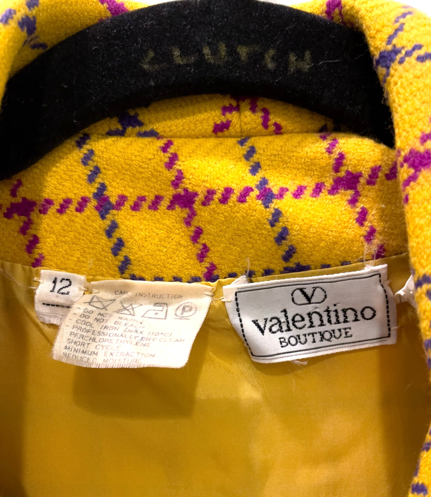 Vintage VALENTINO BOUTIQUE Mustard Yellow Checked Wool Crepe Skirt Suit