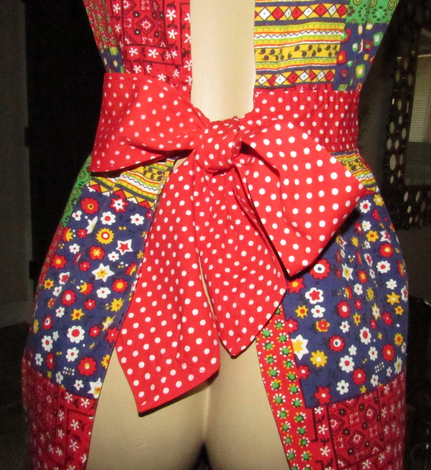 Vtg Design House Patchwork Pinafore Apron Dress Cottagecore w/pockets