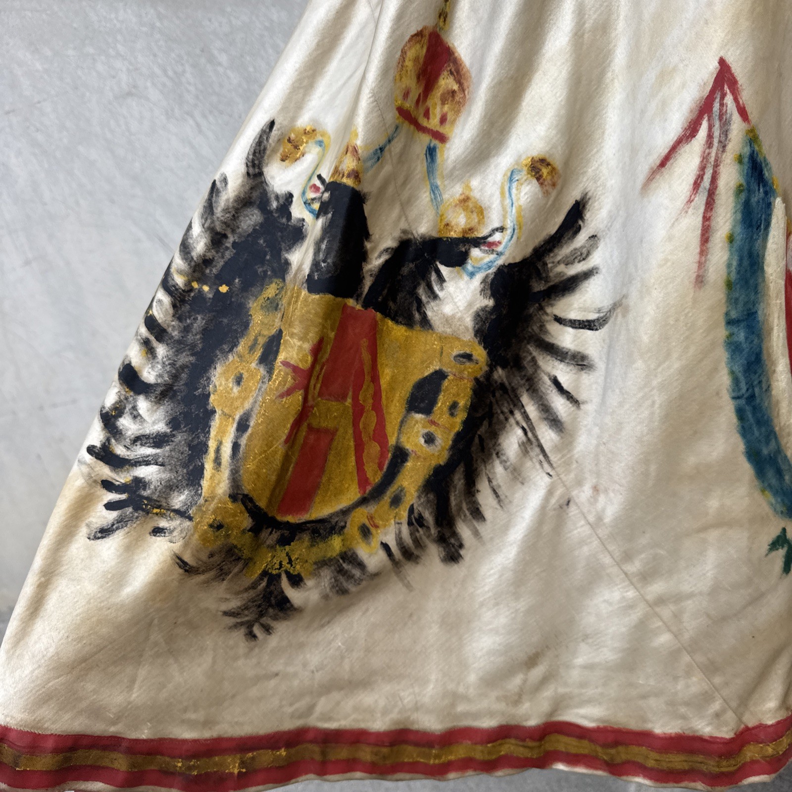 Vintage 1930s Hand Painted Silk Satin & Gold Lamé Dress Crests Snakes Lions