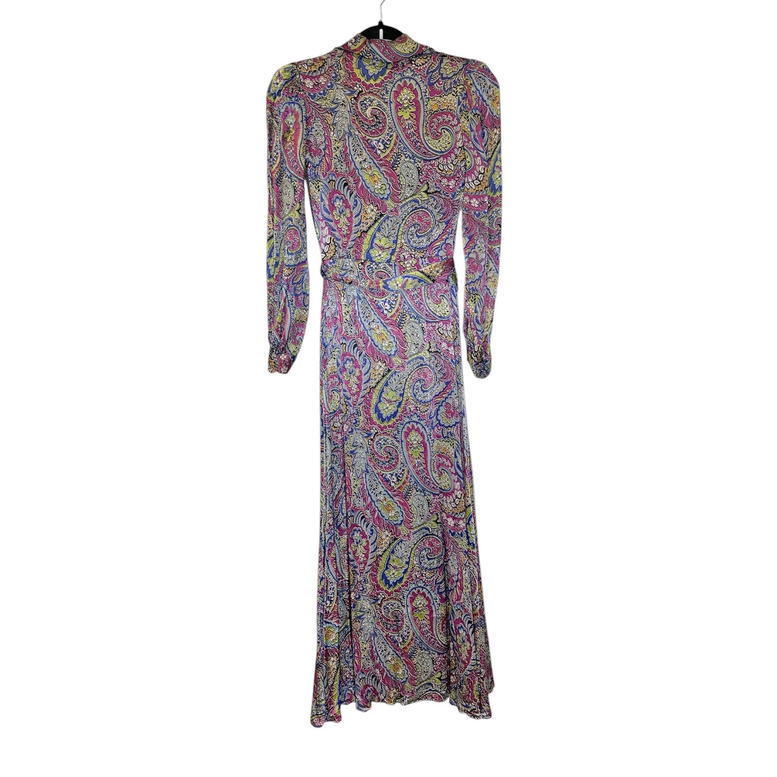 Vintage 70s Linda LA Psychedelic Paisley Dagger Collar Zip Maxi Dress XS