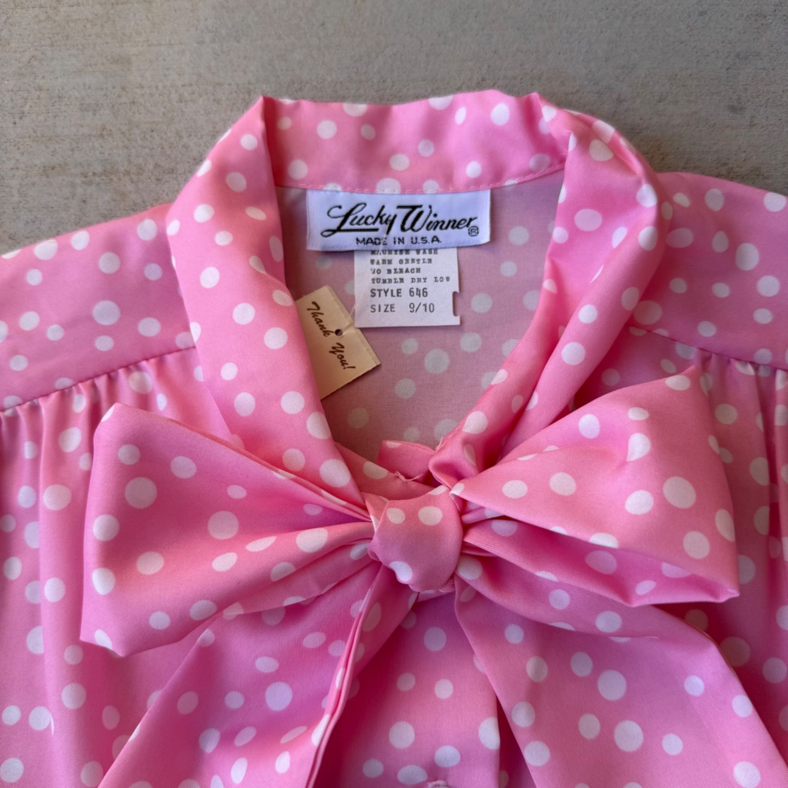 Vintage 70s Pink Polka Dot Pussy-Bow Blouse