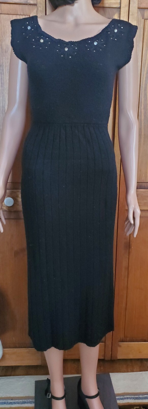 Vtg Elegant 40s 50s Dress & Bolero Wool 2 Piece Rhinestones Lass O Scotland Sm