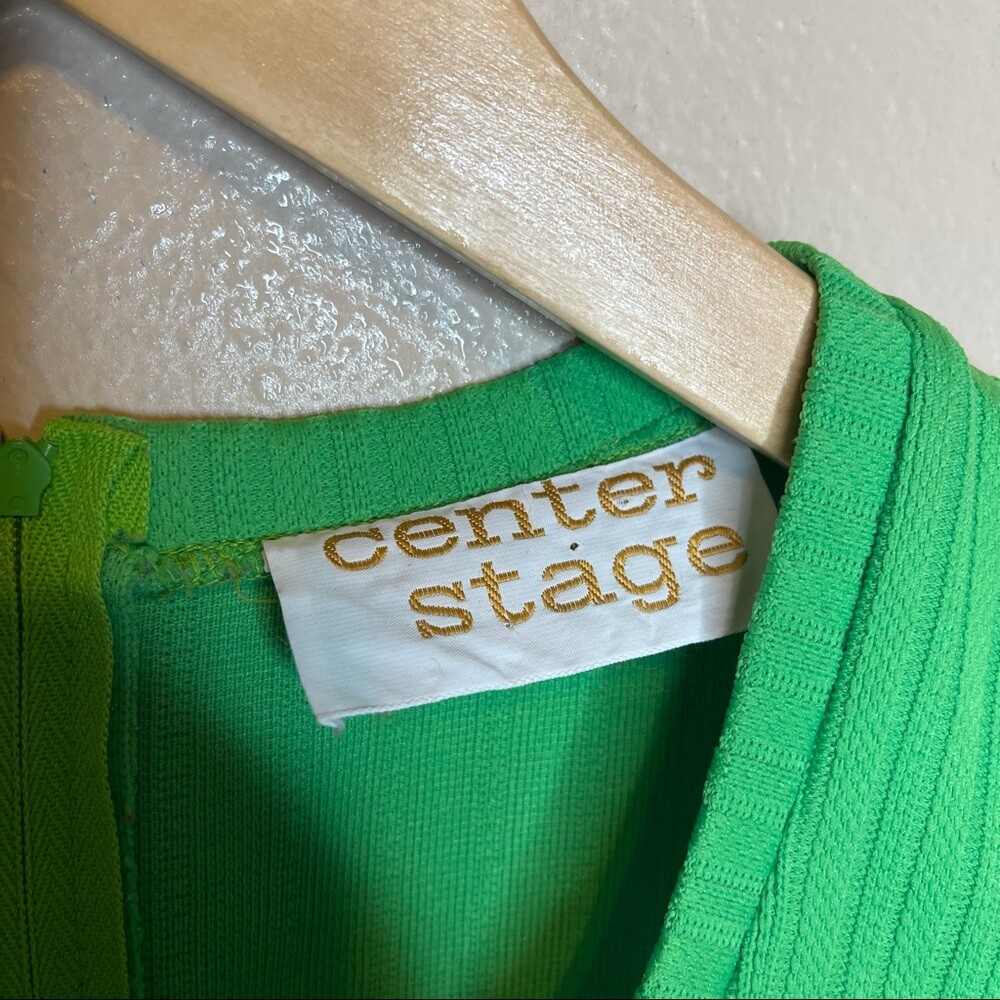 Vintage 1970’s Retro Bright Green Ribbed Knit Sleeveless Top