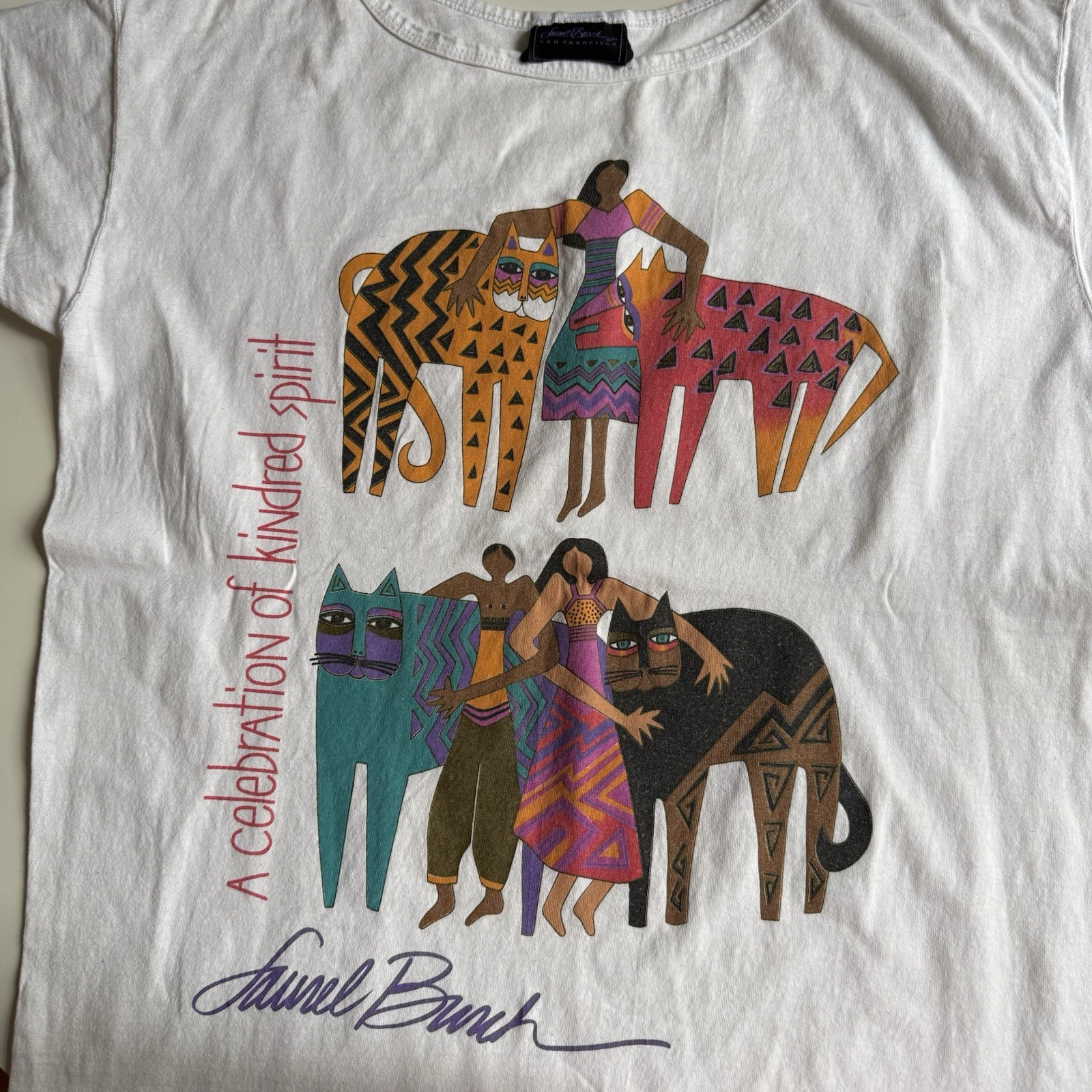 Rainbow Cat Cousins Laurel Burch Graphic Kittens Art Vintage USA 80s 90s T-Shirt