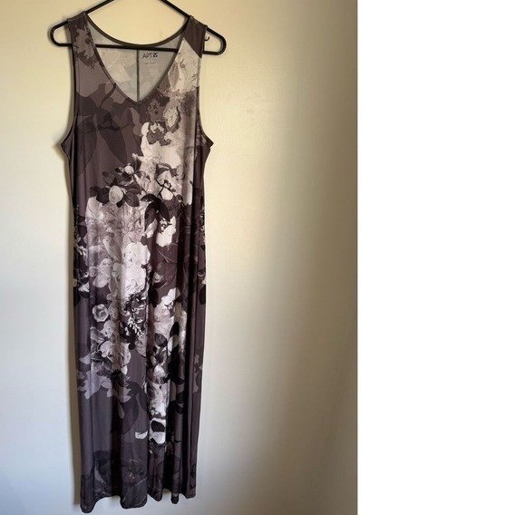 90s Vintage sz L Womens Apt 9 Black Floral Long VNeck Maxi Slip Dress Grunge Y2K