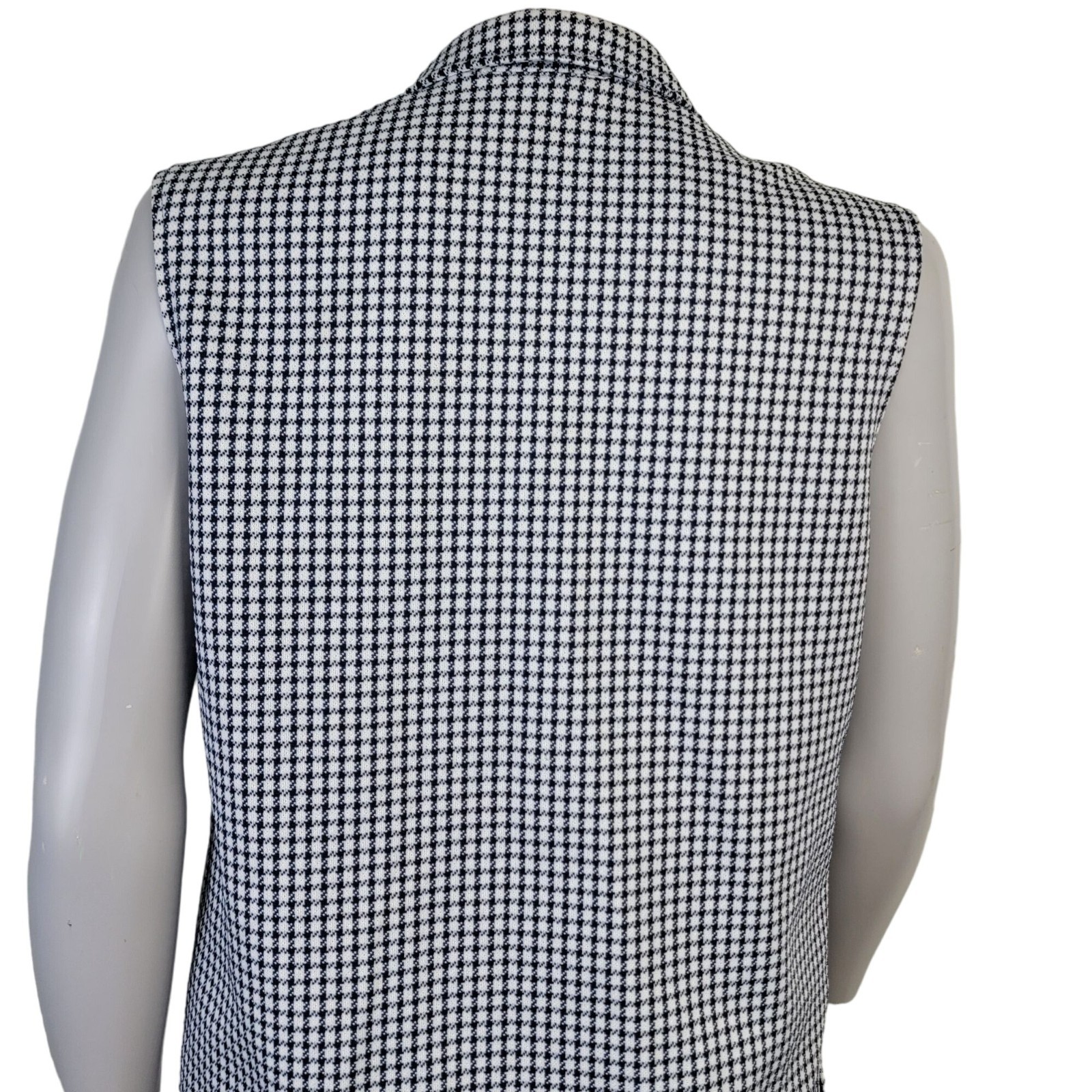 Vintage 70s Vest Jacket Women Medium 8 10 White Blue Top Collar Gingham Retro M