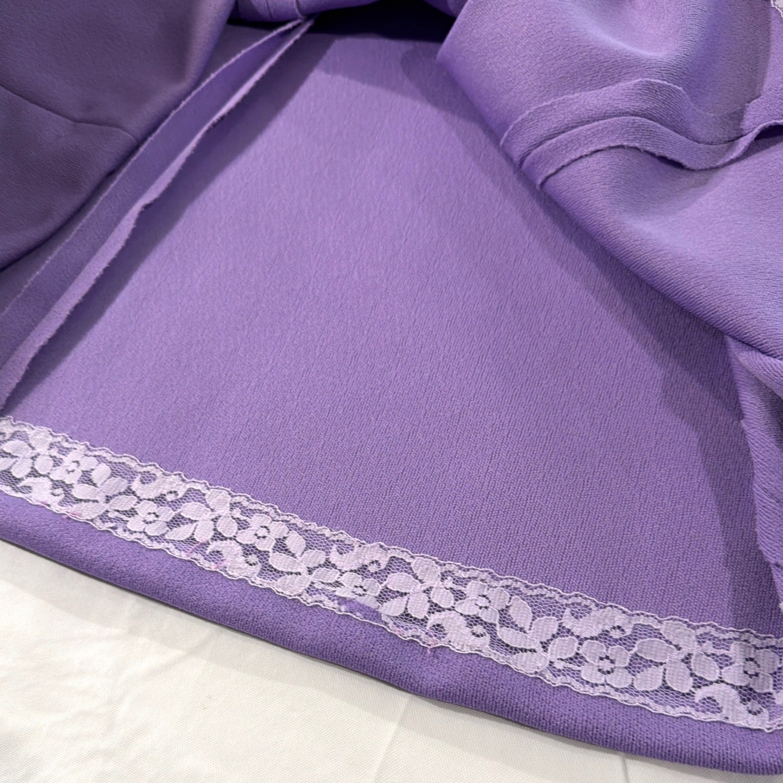 Vintage 60s 70s Mod Purple Fit & Flare Dress White Embroidery Knit Crepe Small