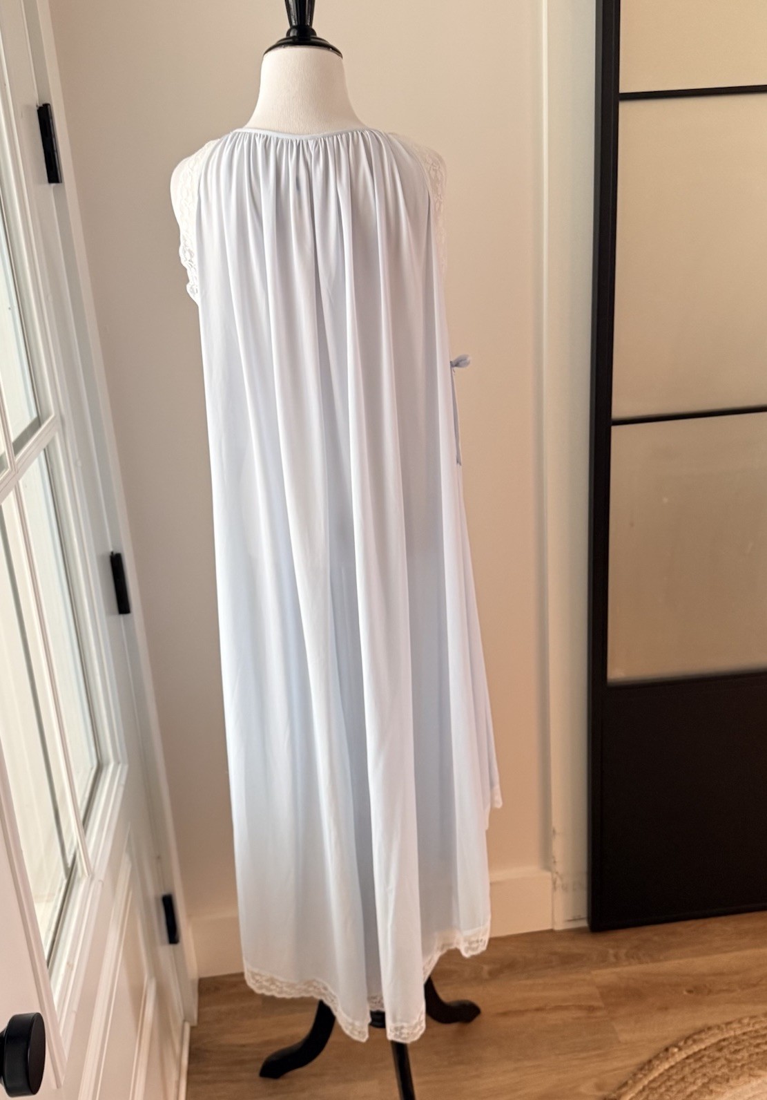 Vintage Eve Stillman Nightgown Blue Lace Nylon Open Side Gown One Size Lingerie