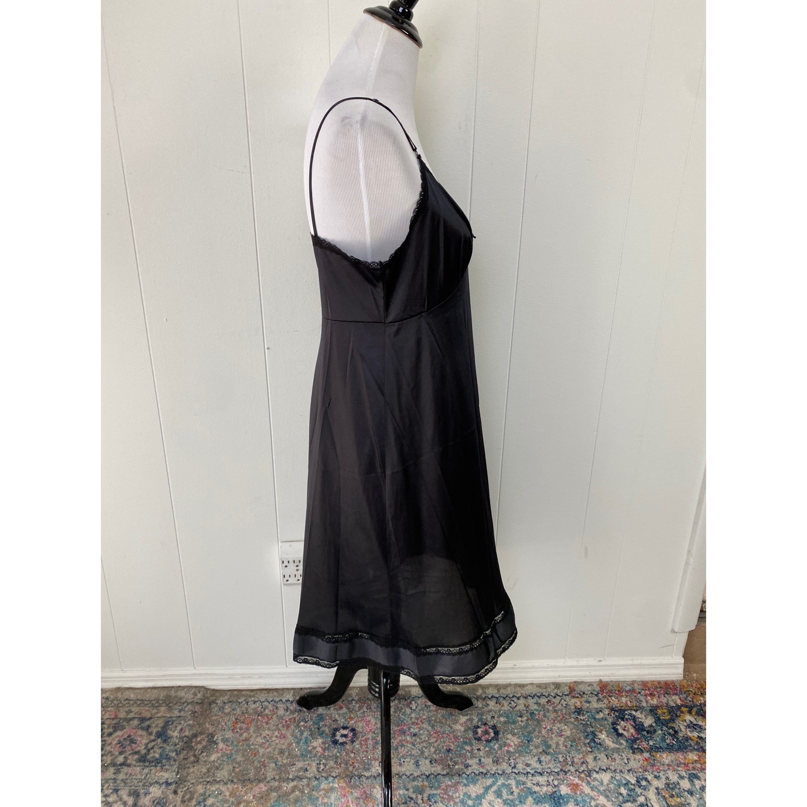 Vintage Sears Black Lace Trim Full Slip Antron III Nylon Size 38/M Made in USA
