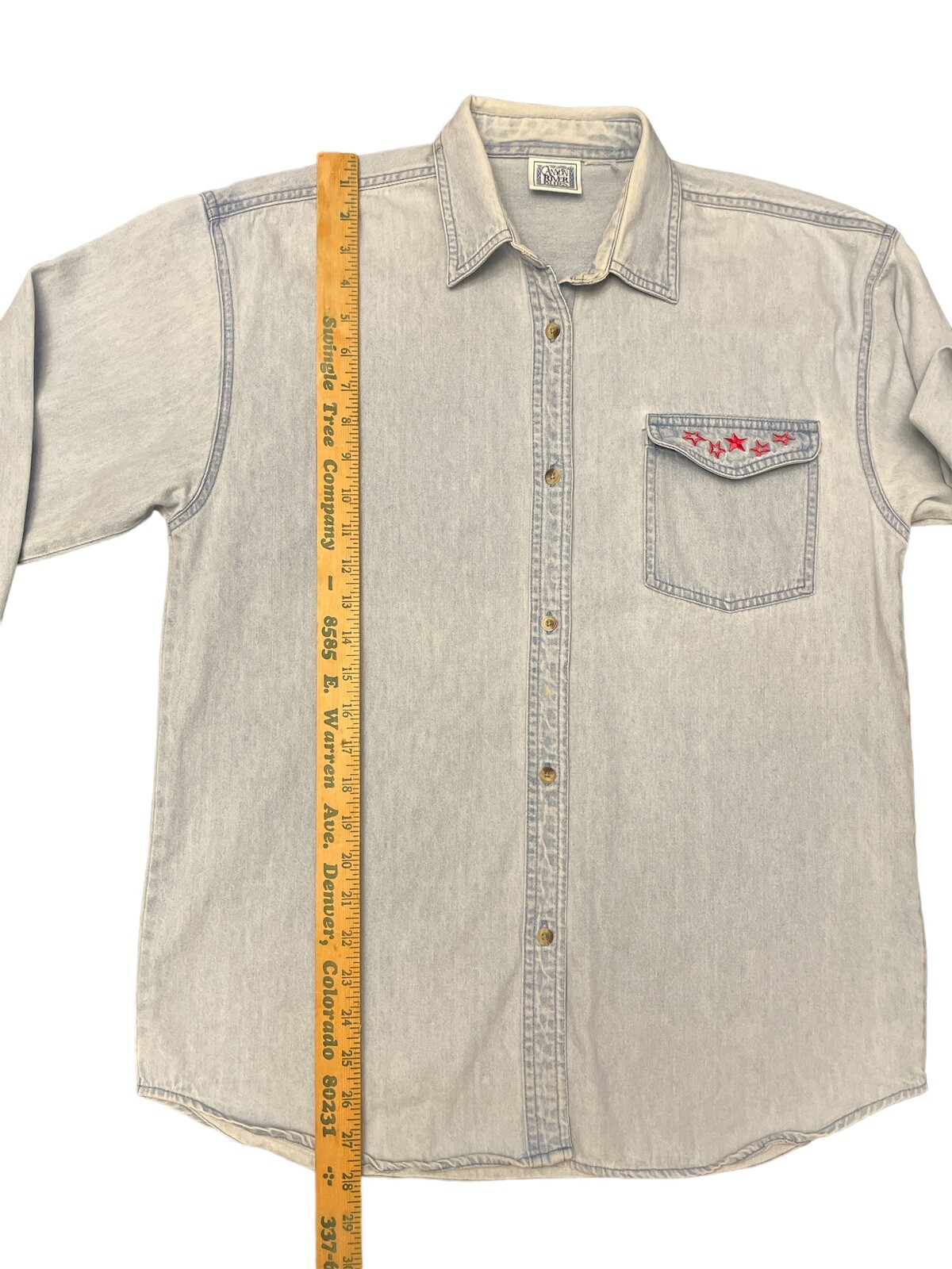 Vintage, Canyon River Blues, Jean Button Up with Red Embroidered Stars, Size UNK
