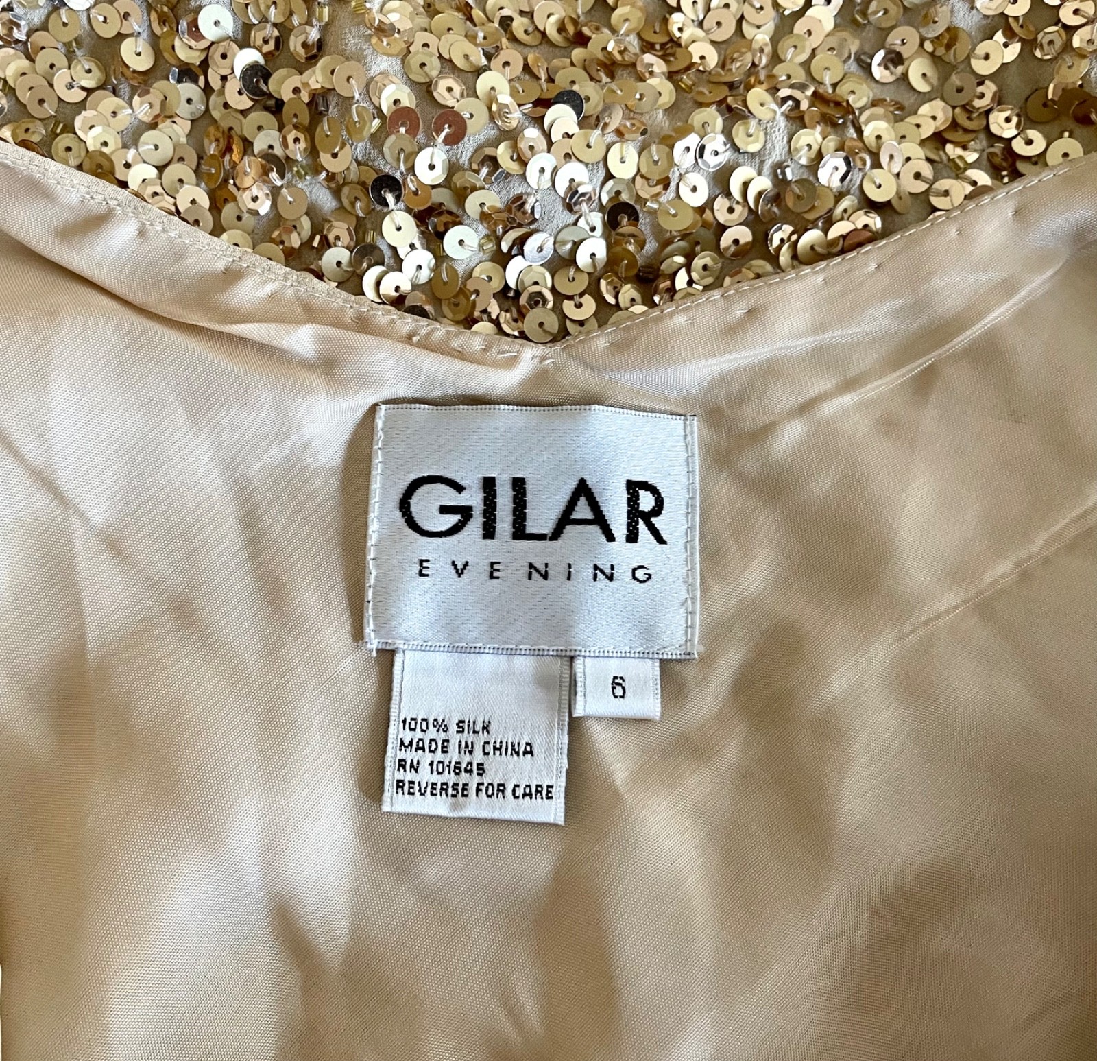 Vintage Gold Sequin, Formal Or Prom, Slip Dress. Size 6. Silk Bias Cut.