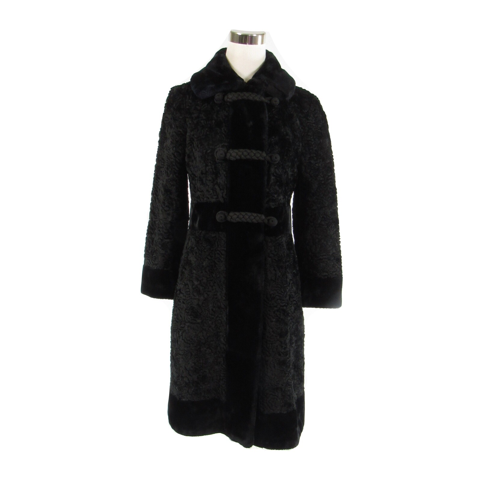 Black faux Persian lamb fur BORRE BY FAIRMOOR vintage peacoat PXS