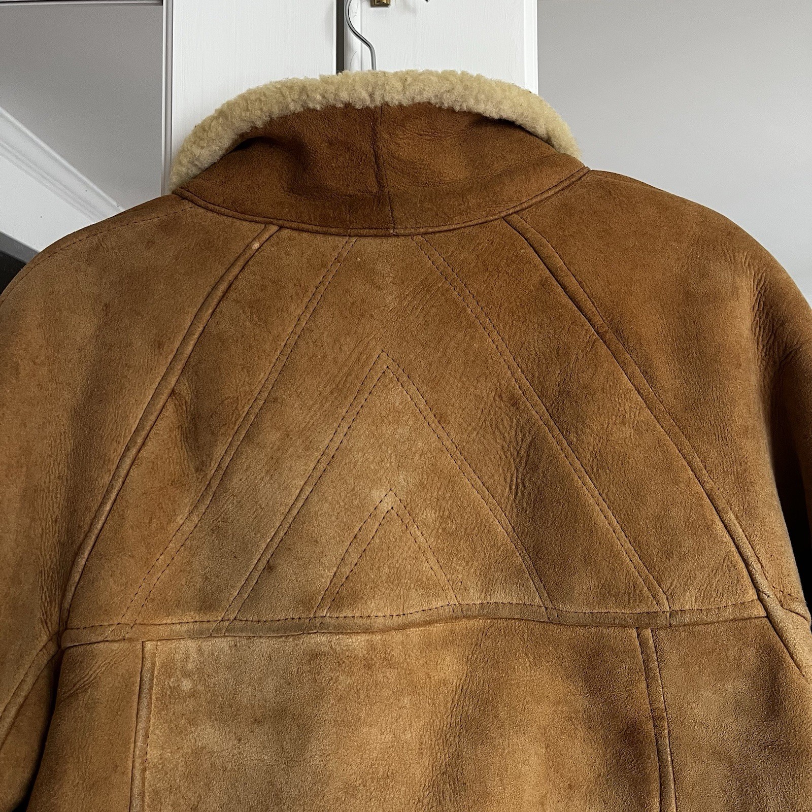 Vintage Designer French Sheepskin Shearling Coat Women’s Large Cognac / Cream