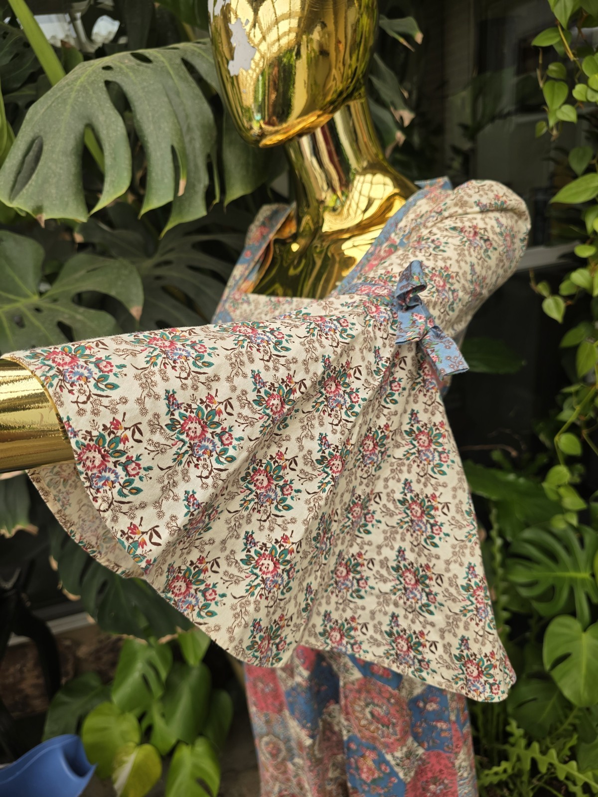 Vintage 1970s Vicky Vaught Prairie Maxi Dress Floral Patchwork Bell Sleeve S