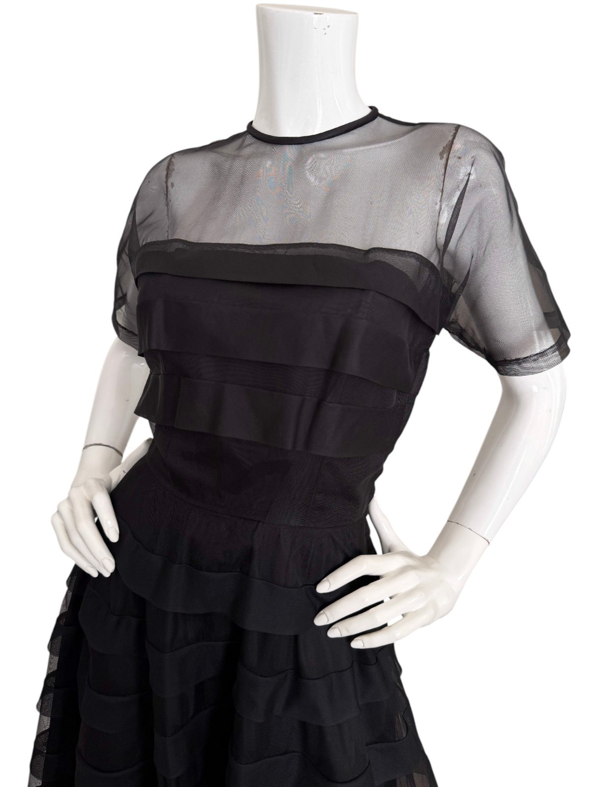 Vintage 50s Kasper Penart Rare Illusion Mesh Tiered Fit Flare Cocktail Dress