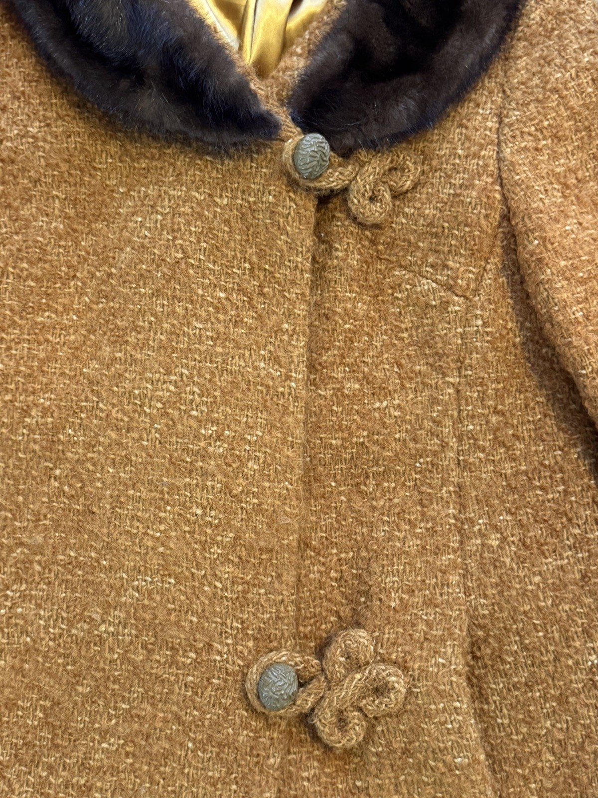 Vintage 1950s Womans Swing Coat Bouclé Mink Collar Lined Jacket 15×38