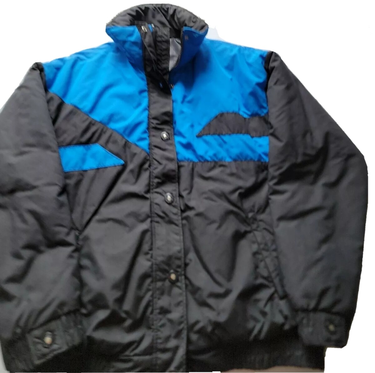 CB Sports Zip-Up Button Nylon Jacket Blue Black Women’s Large L 1987 Vintage FS
