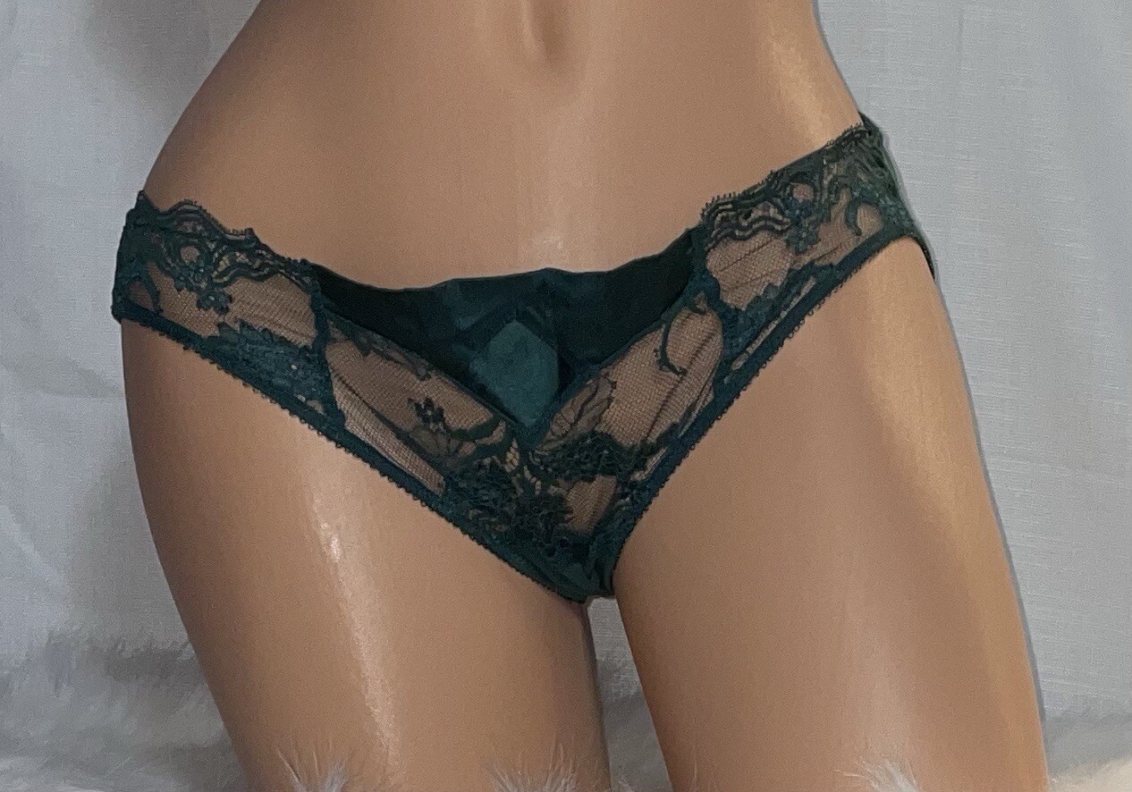 Felina Lingerie 90’s Green Lace Mesh Sheer Bikini Panties Womens M