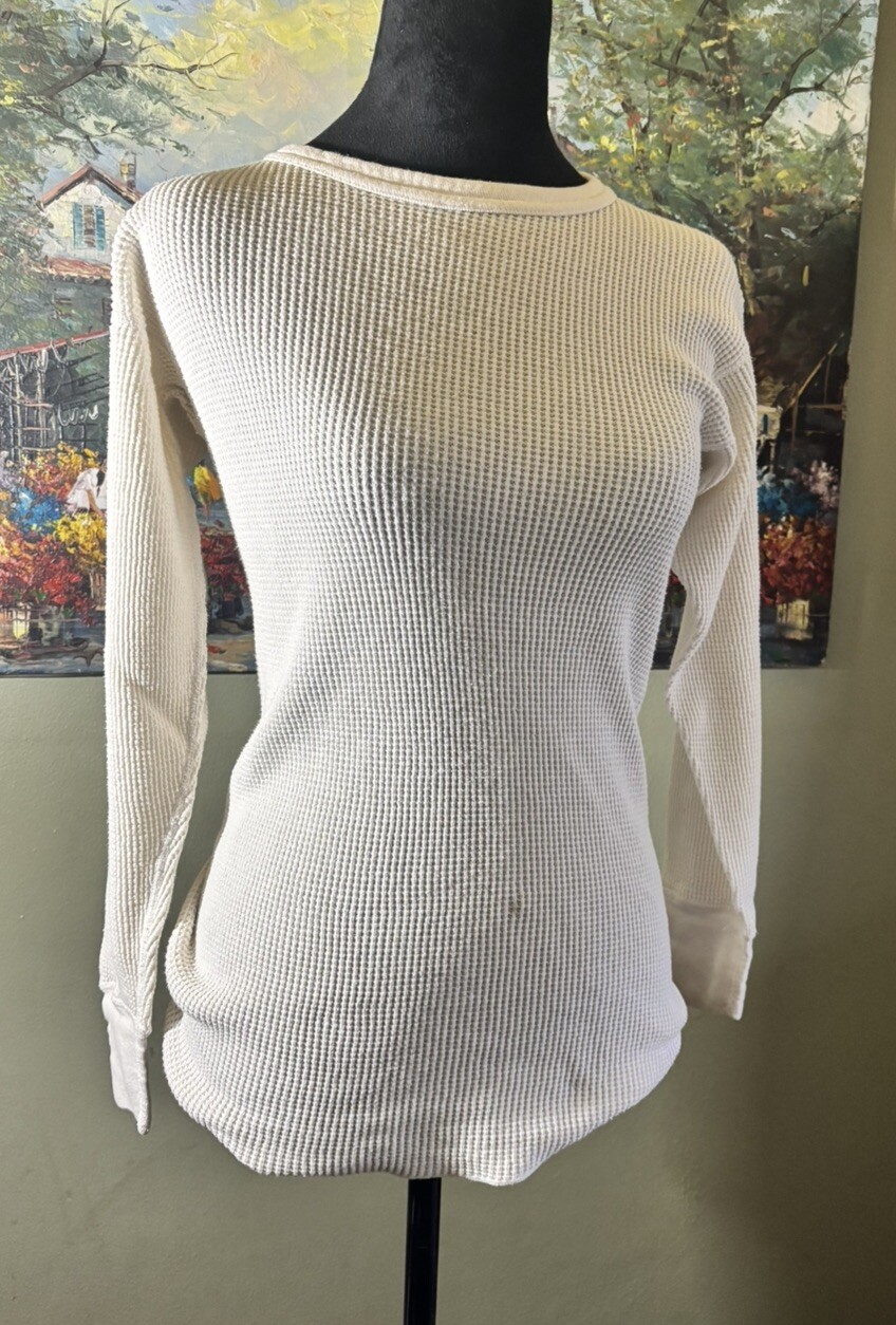 90s Unisex Waffle -knit Thermal Top.made USA.womens Med/form Fit