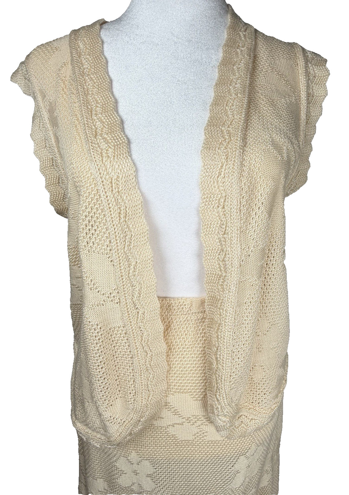 Vintage Mid-Century LeRoy 3-Piece knitwear Set Bohemian Romantic Creme Womens XS