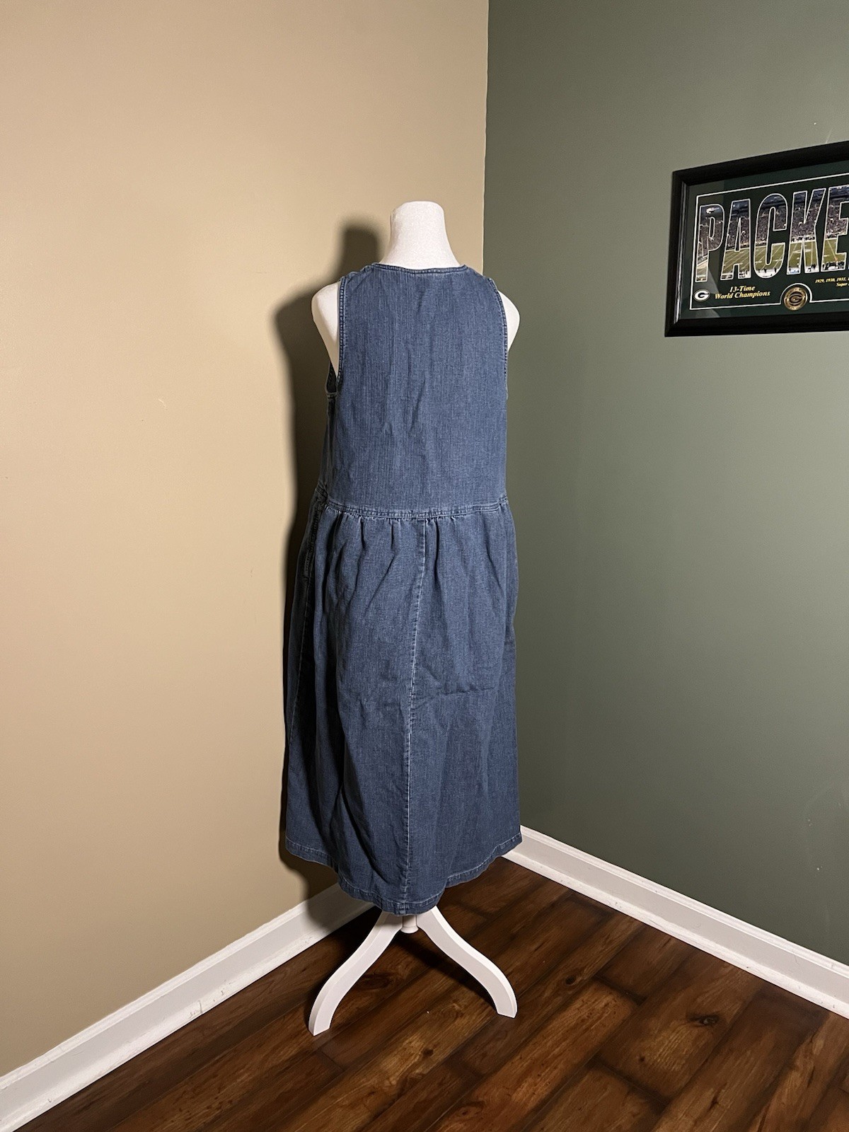 Vintage 90s Denim Midi Dress With Pockets Silver Sun Buttons Chest Zipper READ