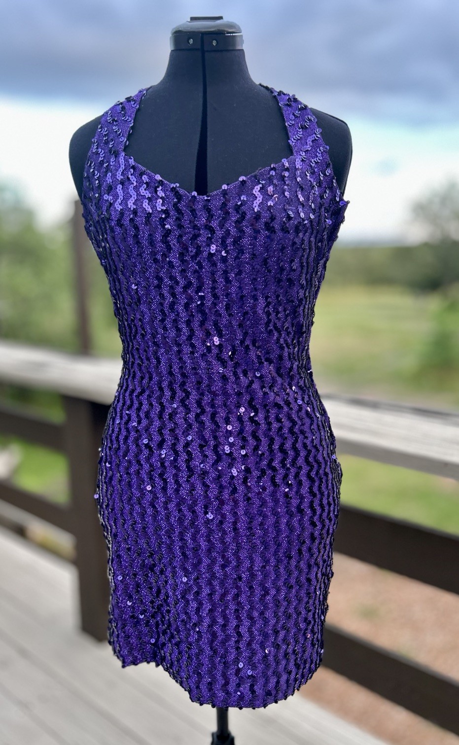 Vtg Purple Sequin Mini Dress Halter Top 90s 80s Glam Union Made Michelle Vincent