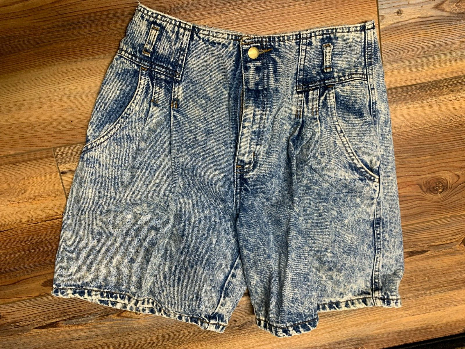 Rumble Seats VINTAGE High Rise Pleated Denim Shorts Acid Washed Sz 12